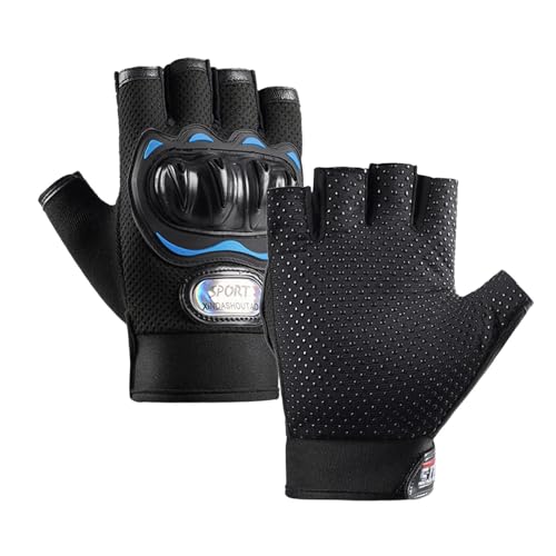 Oshhni Motorradhandschuhe, Fingerlose Handschuhe, Halbfinger, rutschfeste Mountainbike-Handschuhe, Fahrradhandschuhe für den Außenbereich zum Wandern und, Blaues Buntes Logo von Oshhni