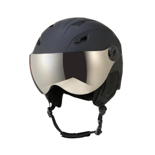 Oshhni Skihelm mit Schutzbrille, bequemer Anti-Beschlag-Skibrille, Verstellbarer Snowboardhelm für Damen und Herren, Schneesporthelm, Schwarz, L von Oshhni