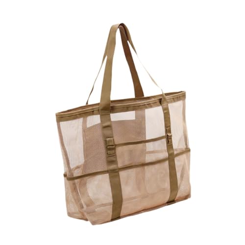 Oshhni Strandtasche, Umhängetasche, Reisetasche, lässige Tragetasche aus Netzstoff, Reisetasche, Sporttasche für Geburtstag, Urlaub, Shopping, Sommer, Khaki von Oshhni