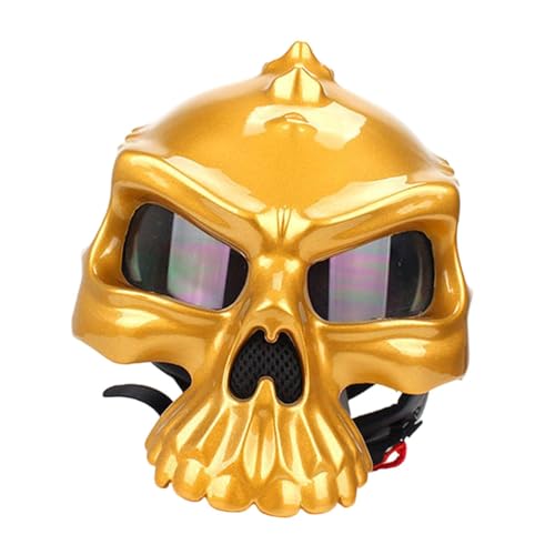 Oshhni Totenkopf-Motorradhelm, Schutzausrüstung, einzigartiger, modischer Halbhelm, Aufprallschutz, Fahrradhelm, Fahrradhelm, Gold, l von Oshhni