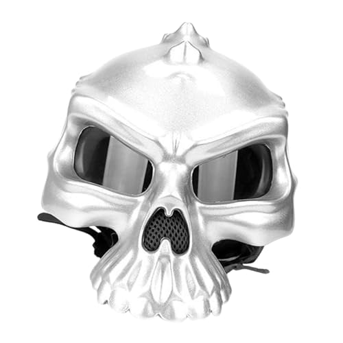 Oshhni Totenkopf-Motorradhelm, Schutzausrüstung, einzigartiger, modischer Halbhelm, Aufprallschutz, Fahrradhelm, Fahrradhelm, Silber, XL von Oshhni