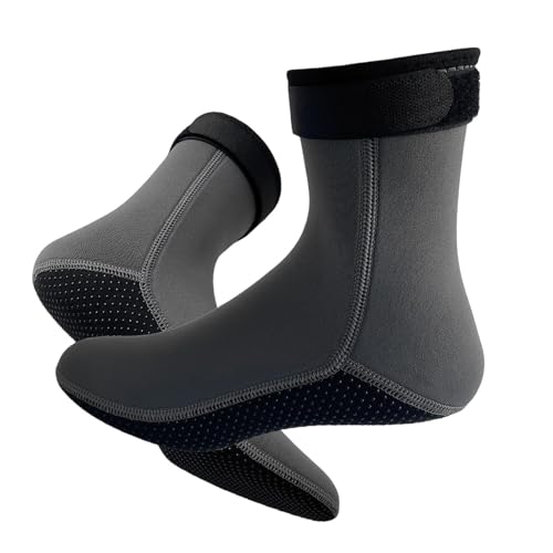 Oshhni Wassersocken, Schwimmsocken, 3 mm Neopren, rutschfest, atmungsaktiv, weich und bequem, Tauchsocken, Neoprenanzugsocken zum Surfen, Wassersport, Grau, XXL von Oshhni