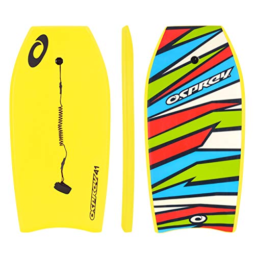 Osprey Body Board mit Leine, Slick Boogie Board, mit sichelförmigem Schwanz, Unisex, Shatter, gelb von Osprey