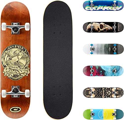 Osprey | Komplettes Skateboard, 78,7 x 20,3 cm, Doppel-Kick-Skateboard für Kinder und Erwachsene, konkaves Deck, inklusive Griffband, Deck und Rädern, in Sk8 Vertrauen wir Mehreren Designs von Osprey