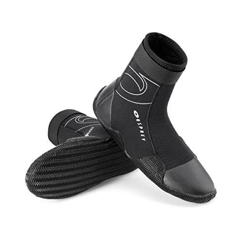 Osprey Neopren-Stiefel für Erwachsene, 5 mm, Neopren-Stiefel für Wassersport, mit verstärkten Zehen und Ferse, Klettverschluss, mehrere Größen, Schwarz von Osprey