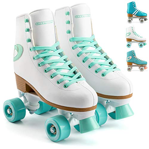 Osprey Retro Quad Rollschuhe für Erwachsene - Damen Schnürschuh High Top Roller Boots - mehrere Designs, Weiß/Mintgrün, UK Erwachsene 4/EU 37 von Osprey