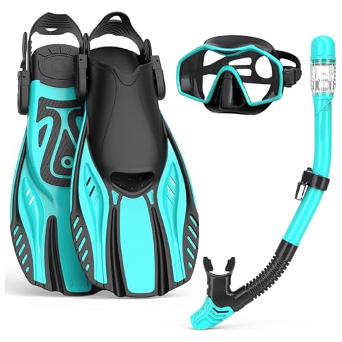 Schnorchel-Set für Erwachsene mit Flossen, Schnorchelmaske und Schwimmflossen, Weitsicht, Tauchmaske, Trockenes Schnorcheln, Anti-Beschlag, Anti-Leck, Schnorchelausrüstung für Männer und Frauen, Schnorchel-Set für Erwachsene mit Flossen, Schnorchelmaske und Schwimmflossen, Weitsicht, Tauchmaske, Trockenes Schnorcheln, Anti-Beschlag, Anti-Leck, Schnorchelausrüstung für Männer und Frauen, von Otowaving