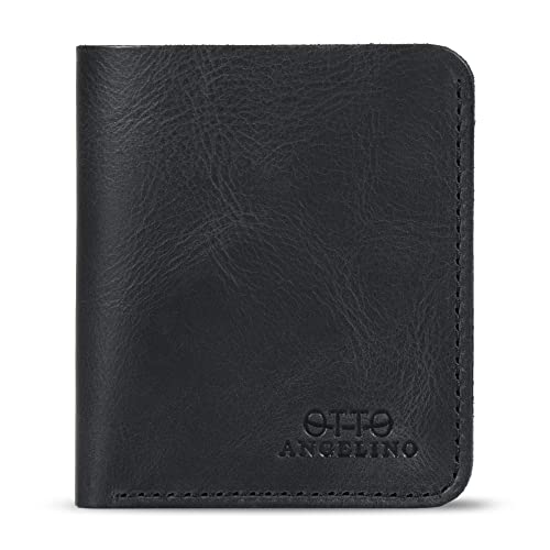 Otto Angelino Echtleder Ultra Slim Bifold Kartenhalter und Geldbörse - Unisex (Schwarz) von Otto Angelino