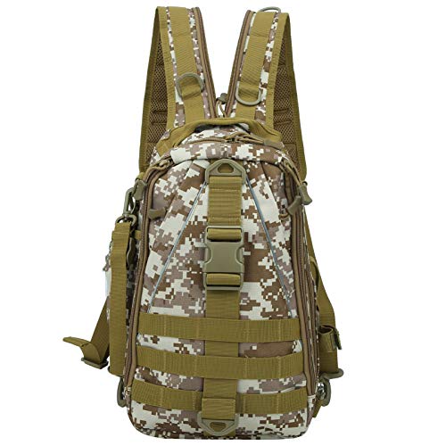 Otufan Angelrucksack, Tackle-Aufbewahrungstasche mit Mehreren Fächern, Segeltuch-Schultertasche, Angelausrüstungstasche für Outdoor-Angeln, Camping, Wandern, Reisen, Radfahren (Desert Camo) von Otufan