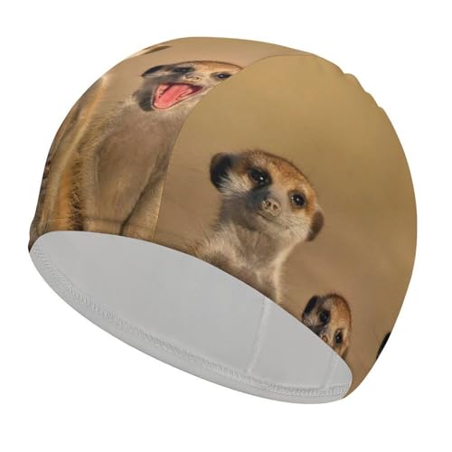 Badekappe mit Erdmännchen-Motiv, gemütlich, wasserdicht, Duschhaube, hält das Haar trocken, Badekappe für Unisex Badekappe mit Erdmännchen-Motiv, gemütlich, wasserdicht, Duschhaube, hält das Haar trocken, Badekappe für Unisex von Oudrspo
