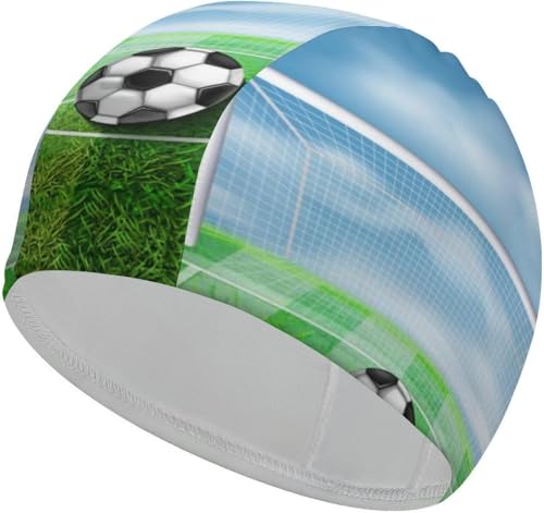 Badekappe mit Fußball-Fußballtorfeld, Unisex, wasserdichte Duschhaube, gemütliche Badekappe, Wassersport-Zubehör Badekappe mit Fußball-Fußballtorfeld, Unisex, wasserdichte Duschhaube, gemütliche Badekappe, Wassersport-Zubehör von Oudrspo