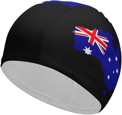 Badekappe mit australischer Flagge und Karte für Damen und Herren, Lange Haare, Badekappen, Badekappe zum Schwimmen Badekappe mit australischer Flagge und Karte für Damen und Herren, Lange Haare, Badekappen, Badekappe zum Schwimmen von Oudrspo