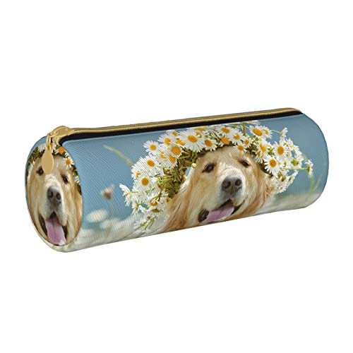 Oudrspo Golden Retriever Hund Bedruckter Leder-Reißverschluss-Bleistiftbeutel, tragbare Schreibwarentasche, Organizer-Schreibwaren-Etui, Unisex von Oudrspo