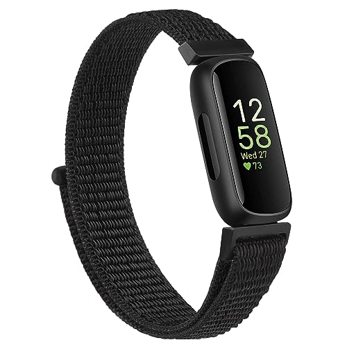 Oumida Armband Kompatibel mit Fitbit Inspire 3 Armband für Damen Herren, Nylon Armbänder Flexibles Verstellbarer Ersatzarmband mit Klettverschluss für Fitbit Inspire 3 Uhrenarmband, Schwarz von Oumida