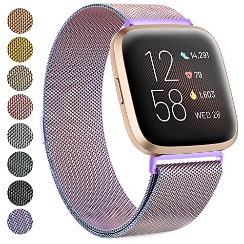 Oumida Armband für Fitbit Versa 2 Armband/Fitbit Versa Armband/Fitbit Versa Lite Armband für Damen Herren, Prämie Edelstahl Metall Ersatzarmband Armbänder mit Starker Magnet, Groß Bunt von Oumida