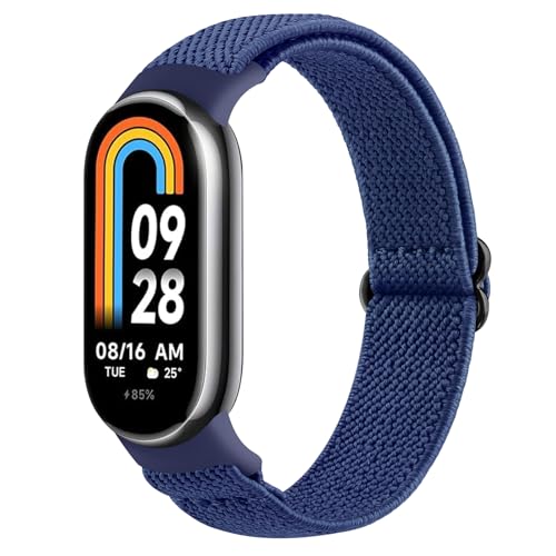 Oumida Armband für Xiaomi Mi Smart Band 8 / Xiaomi Smart Band 9 Uhrenarmband, Elastische Nylon Armbänder, Verstellbare Sport Ersatzarmband Herren Damen für Xiaomi Mi Band 9/ Mi Band 8, Marineblau von Oumida