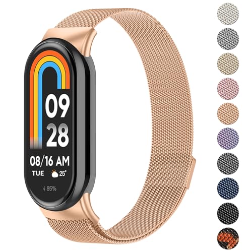 Oumida für Xiaomi Mi Smart Band 8 Armband Herren Damen, Metall Armbänder Edelstahl Mesh Uhrenarmband Magnetisch Verstellbar Sport Ersatzarmband für Xiaomi Mi Band 8 Ersatzbänder, Roségold Oumida für Xiaomi Mi Smart Band 8 Armband Herren Damen, Metall Armbänder Edelstahl Mesh Uhrenarmband Magnetisch Verstellbar Sport Ersatzarmband für Xiaomi Mi Band 8 Ersatzbänder, Roségold von Oumida