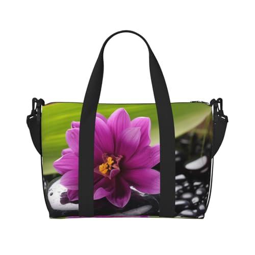 Reisetasche für persönliche Gegenstände, Handgepäck, Trainingshandtasche, leicht, wasserdicht, Sporttasche, Turnbeutel, lila Blume mit schwarzem Stein, Wochenendtasche für Damen und Herren, Schwarz , von Ousika