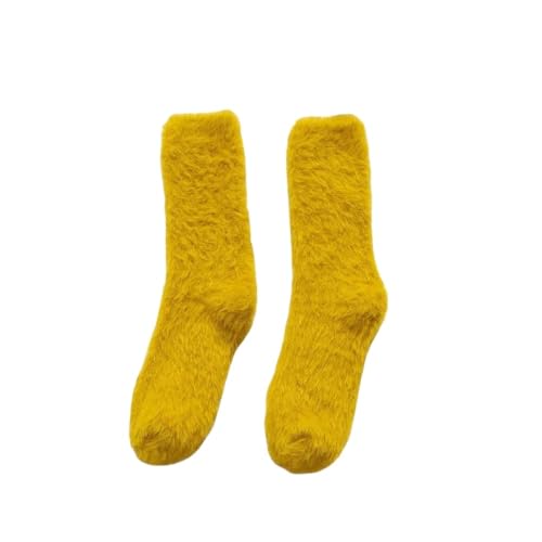 OutFyt 2 Paar Flauschige Slipper Socken Für Damen, Komfort Bettsocken, Reine Farbe, Thermo Frottee Socken, Hohe Elastizität, Weiche Flauschige Socken, Zuhause, Lässig, Schlafen, Gelb von OutFyt