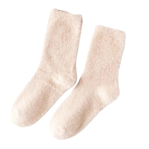 OutFyt 3 Paar Winter Warme Dicke Weiche Flauschige Bettsocken Für Damen, Kaschmir Thermosocken Stricksocken Winter Flauschige Betthaussocken Für Lässiges Schlafen Zu Hause, Beige von OutFyt