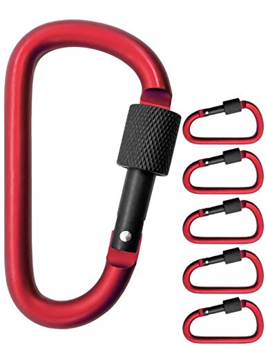 Outdoor Saxx® - 5X große Schraub-Karabiner, Karabiner-Haken zur Befestigung von Ausrüstung, Aluminium, 8cm, rot, schwarz, 5er Pack von Outdoor Saxx