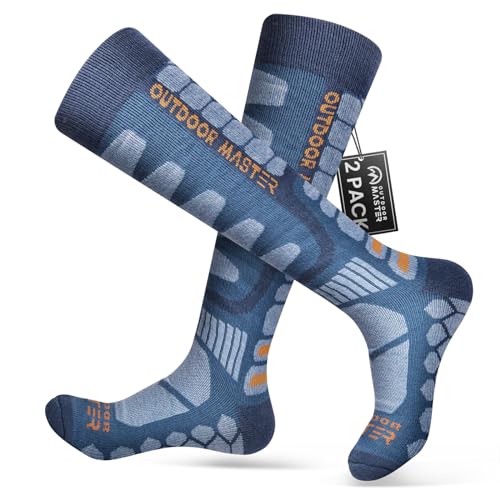 OutdoorMaster 2 Paar Unisex Merinowolle Kompression Skisocken für Damen & Herren, OTC Design/Anti-Rutsch-Bündchen Atmungsaktive Winter Thermal Socken für Snowboarden von OutdoorMaster