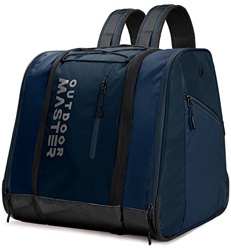 OutdoorMaster 38L Skischuhtasche, Snowboardstiefel-Rucksack für die Luftreise mit wasserdichtem Boden für Skihelm, Skibrille und Handschuhe - Marineblau von OutdoorMaster