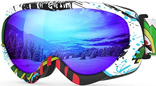 OutdoorMaster Kinder Skibrille - Helmkompatible Schneebrille für Jungen & Mädchen mit 100% UV-Schutz (Farbmuster Frame + VLT 15% Full REVO Blue Lens) von OutdoorMaster