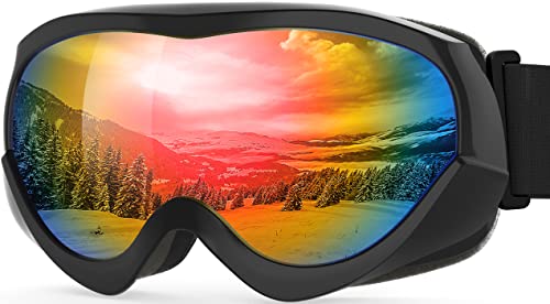 OutdoorMaster Kinder Skibrille - Helmkompatible Schneebrille für Jungen & Mädchen mit 100% UV-Schutz (schwarzer Rahmen + VLT 14% graue Linse mit REVO Colourful) von OutdoorMaster