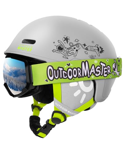 OutdoorMaster Kinder Skihelm & Skibrillenset, Snowboardhelm, Robuste PC-Schale & EPS-Schaum, Skihelm mit 12 Belüftungsöffnungen, Verstellbarer Helm, Sicherheitszertifizierte Helme für Jungen & Mädchen von OutdoorMaster