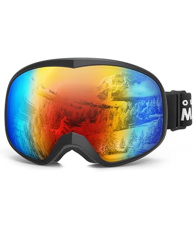 OutdoorMaster Owl Schnee Ski Goggles für Kinder OTG,100% UV-Schutz, Anti-Nebel Snowboard Goggles über Gläser (schwarzer Rahmen+VLT 15% Revo bunt) von OutdoorMaster