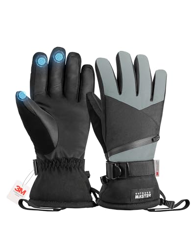 OutdoorMaster Skihandschuhe Damen & Herren, 3M Thinsulate Wasserdicht Schneehandschuhe, Winter Warme Winddichte Snowboard Handschuhe mit Doppel-Tasche von OutdoorMaster