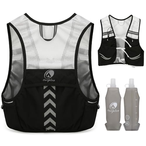 Outplea Laufweste mit 2 Stück 500ml Soft Wasserflasche, Leicht Laufrucksack Herren Damen, Trinkrucksack Trinkweste für Tailrunning Laufen Marathon Zubehör, Schwarz Outplea Laufweste mit 2 Stück 500ml Soft Wasserflasche, Leicht Laufrucksack Herren Damen, Trinkrucksack Trinkweste für Tailrunning Laufen Marathon Zubehör, Schwarz von Outplea