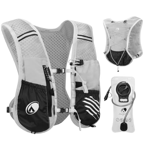 Outplea Laufweste mit 2L Trinkblase, Leicht Trinkrucksack für Fahrrad Herren Damen, Reflektierend Trinkweste Laufrucksack Wasserrucksack für Laufen Marathon Jogging Radfahren MTB, Grau Outplea Laufweste mit 2L Trinkblase, Leicht Trinkrucksack für Fahrrad Herren Damen, Reflektierend Trinkweste Laufrucksack Wasserrucksack für Laufen Marathon Jogging Radfahren MTB, Grau von Outplea