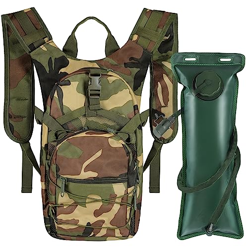 Outplea Taktischer Trinkrucksack mit 3L Trinkblase, Mehrtaschen Fahrradrucksack mit Wasserblase, Militär Tagesrucksack für Wandern Laufen Camping, Dschungel Camo von Outplea