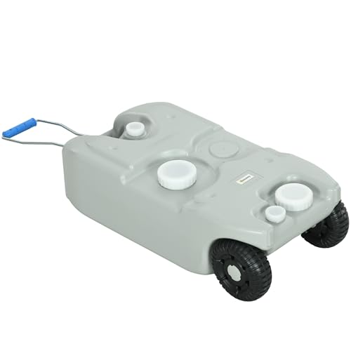 Outsunny 40 L Abwasser Rolltank Abwassertank Wohnmobil Rolltank mit Griff, Wassertank Camping Wasserkanister mit Hahn, Tragbarer Mehrzweckkanister, HDPE, Grau von Outsunny