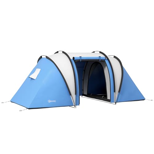 Outsunny Campingzelt für 4-5 Personen leicht wasserabweisend Familienzelt mit 3 Zimmer Seitentür Fenster, Zelt mit 3000mm Wassersäule Tunnelzelt Kuppelzelt für Camping Reise Garten Outsunny Campingzelt für 4-5 Personen leicht wasserabweisend Familienzelt mit 3 Zimmer Seitentür Fenster, Zelt mit 3000mm Wassersäule Tunnelzelt Kuppelzelt für Camping Reise Garten von Outsunny