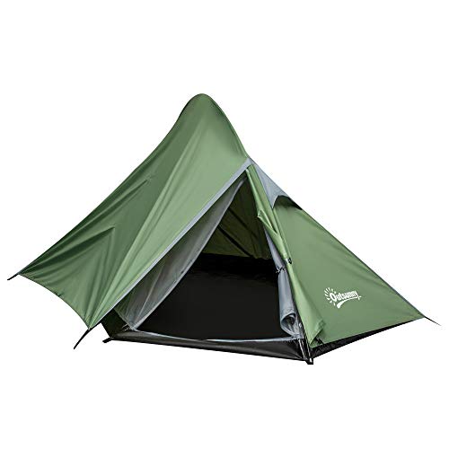 Outsunny Zelt für 2 Personen Campingzelt mit Heringen Glasfaser Polyester Dunkelgrün 345 x 150 x 112 cm von Outsunny