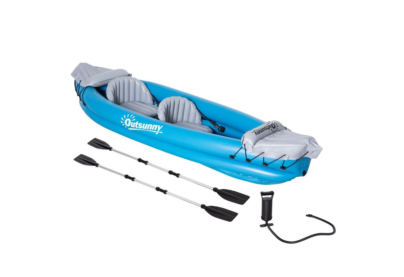 Outsunny Zweierkajak mit Luftkammer, (Schlauchboot, 1-St., Aufblasbares Kajak), für Wasser, Blau+Grau von Outsunny