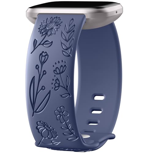 Ouwegaga Armband Kompatibel mit Fitbit Versa 2 Armband/Fitbit Versa Armband, Ausgefallene Löwenzahn-Muster Weiche Silikon Band für Versa 2/Versa/Versa Lite/Versa SE, Groß BlauGrau von Ouwegaga