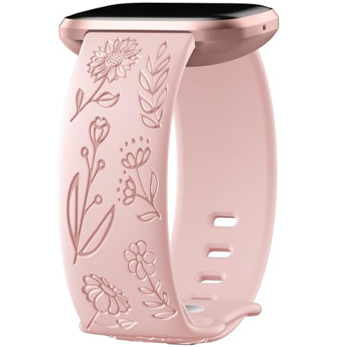 Ouwegaga Armband Kompatibel mit Fitbit Versa 2 Armband/Fitbit Versa Armband, Ausgefallene Löwenzahn-Muster Weiche Silikon Band für Versa 2/Versa/Versa Lite/Versa SE, Klein Rosa von Ouwegaga