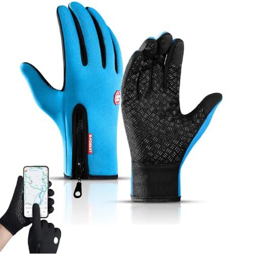 Oveallgo Frostfit - Thermo Handschuhe, Fahrrad-Thermohandschuhe, Warme Winterhandschuhe Mit Touchscreen-Funktion Herren (Sky Blue, M) von Oveallgo