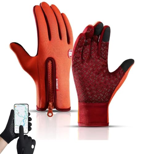 Oveallgo Frostfit - Thermo Handschuhe, Fahrrad-Thermohandschuhe, Warme Winterhandschuhe Mit Touchscreen-Funktion Herren (orange, XL) von Oveallgo