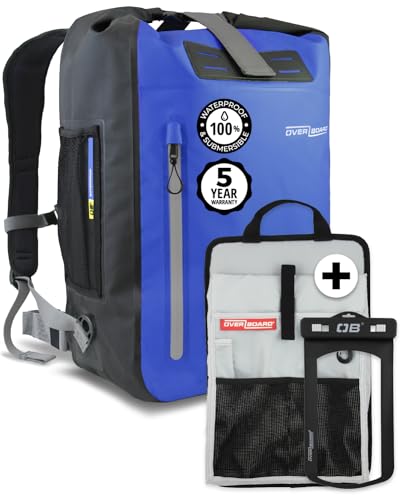 Overboard Blauer wasserdichter Rucksack, 45 l, Roll-Top, schwimmende Trockentasche für Kajakfahren, Strand, Bootfahren, Wandern, Angeln, Rafting, inklusive wasserdichter Handytasche und Overboard Blauer wasserdichter Rucksack, 45 l, Roll-Top, schwimmende Trockentasche für Kajakfahren, Strand, Bootfahren, Wandern, Angeln, Rafting, inklusive wasserdichter Handytasche und von Overboard