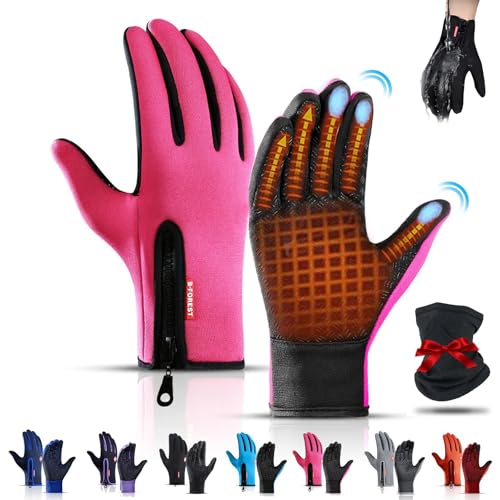 Overhil1s Frostfit - Thermo Handschuhe Winter Winddicht Wasserdicht Fahrradhandschuhe Herren Damen Anti-Rutsch Touchscreen Fahrrad Handschuhe Perfekt für Jedes Abenteuer(Pink,M) von Overhil1s