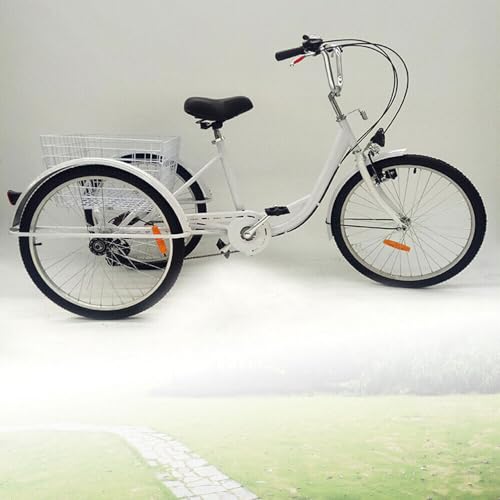 Owneed Dreirad für Erwachsene 24 Zoll 6 Gang 3 Räder Fahrrad mit Frontlicht Becherhalter 3 Wheel Bike für Herren Damen von Owneed