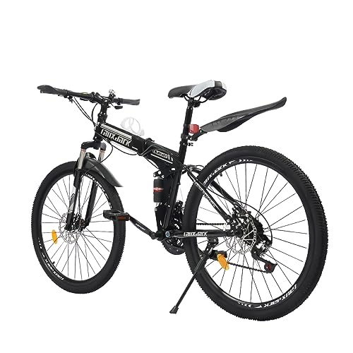 Owneed Mountainbike 26 Zoll Faltbares Fahrrad mit 21-Gang Kettenschaltung Bike für Erwachsene Outdoor Reiten Scheibenbremse vorne und hinten Fahrrad (Schwarz,Weiß) von Owneed