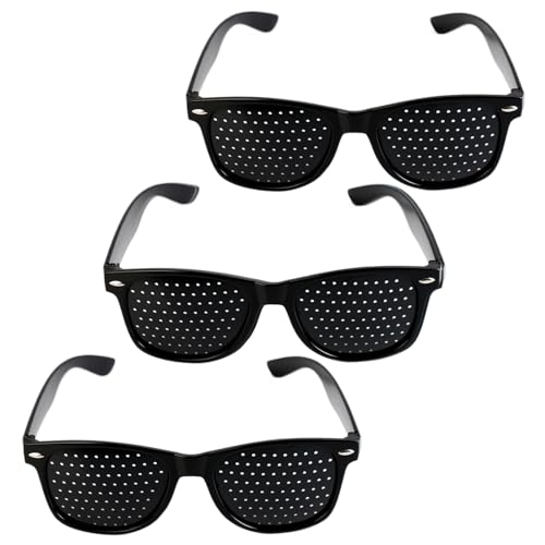 Ownkim Rasterbrille Pinhole Glasses, 3 Stücke Augentrainer Lochbrille, Schwarze Rasterbrille für Sehvermögen-Verbesserung und Augenentspannung Pin-hole-brille Anti-ermüdungs-brille von Ownkim