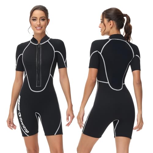 Owntop 3/2mm Shorty Neoprenanzug Damen - Frontreißverschluss Wetsuit zum Tauchen Surfen, Kurzarm Tauchanzüge Stretch Neopren für Wassersport, Damen Schwarz S Owntop 3/2mm Shorty Neoprenanzug Damen - Frontreißverschluss Wetsuit zum Tauchen Surfen, Kurzarm Tauchanzüge Stretch Neopren für Wassersport, Damen Schwarz S von Owntop