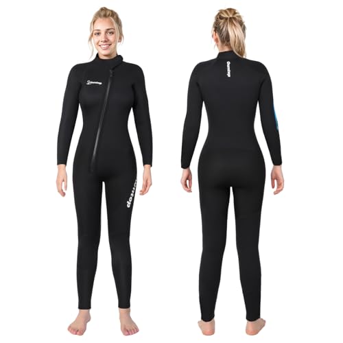 Owntop 5mm Neoprenanzüge für Frauen - Erwachsenen Neopren Taucheranzug, Ganzkörper Wet Suit mit Vorderem Reißverschluss, Ultra Warme Flexible für Kaltes Wasser Tauchen Surfen, Damen Schwarz XL von Owntop